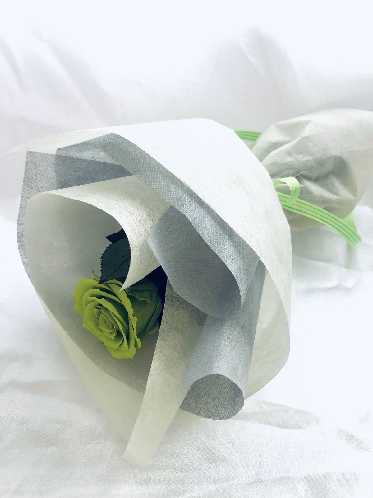 プリザーブドフラワー／緑の薔薇のふんわり一輪ラッピング】 | 世都華