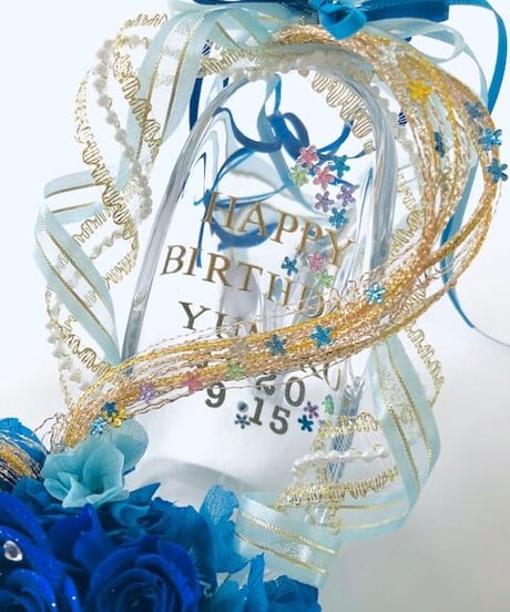 【プリザーブドフラワー／青い薔薇の夜空に染まったガラスの靴】リングピロー使用もOK【リボンラッピング付き】