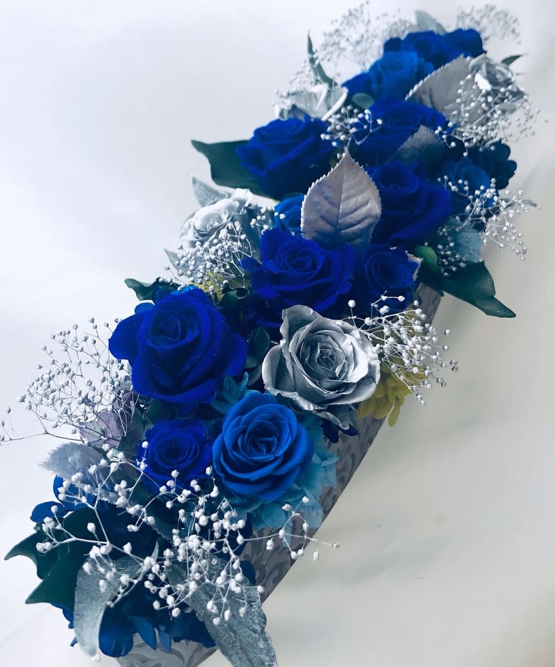 プリザーブドフラワー/青薔薇とシルバーローズのラグジュアリー