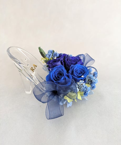 【プリザーブドフラワー／ガラスの靴ミニシリーズ】青い薔薇のミニサイズのガラスの靴【リボンラッピング付き】