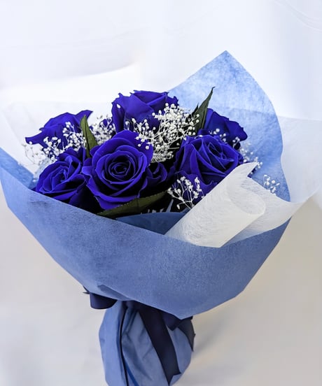 プリザーブドフラワー青い薔薇9輪とかすみ草の花束