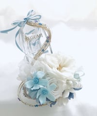 【プリザーブドフラワー／ガラスの靴ミニシリーズ】白薔薇とブルースター