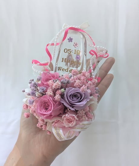 【プリザーブドフラワー／ガラスの靴ミニシリーズ】ピンクの薔薇のプリンセスシューズ
