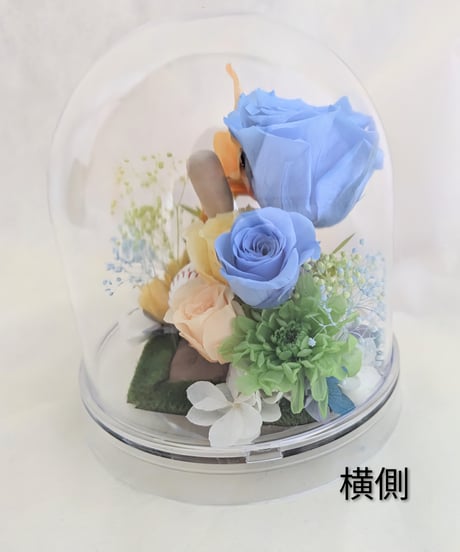プリザーブドフラワー／透明なドームの中の野球、ソフトボールの思い出アレンジ