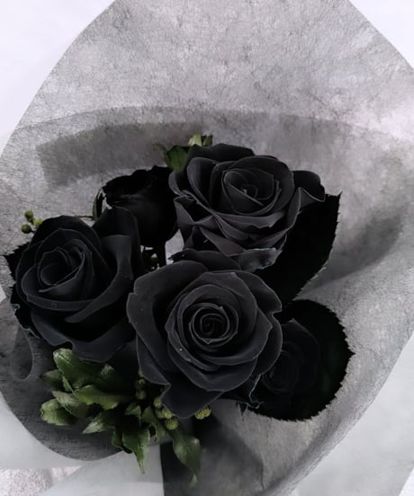 プリザーブドフラワー黒薔薇花束5輪／黒薔薇魔法発動中