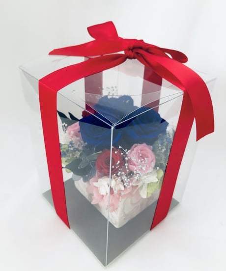 プリザーブドフラワー幸福の青い薔薇 とピンクと赤い薔薇の祝福【リボンラッピング付き】