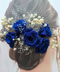 【ヘッドドレス／青い薔薇の髪飾りプリザーブドフラワー／ウェディング・前撮り和装】青の薔薇