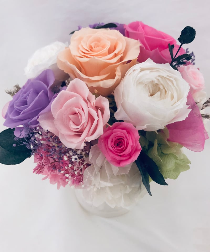 ローズアレンジ/プリザーブドフラワー（フラワーケースリボン