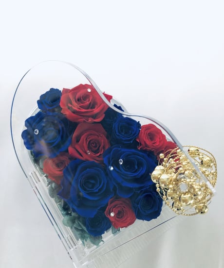 【プリザーブドフラワー／グランドピアノシリーズ】青と赤の薔薇の冷静と情熱の音色
