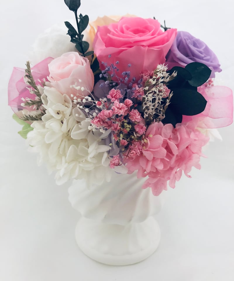 ローズアレンジ/プリザーブドフラワー（フラワーケースリボン