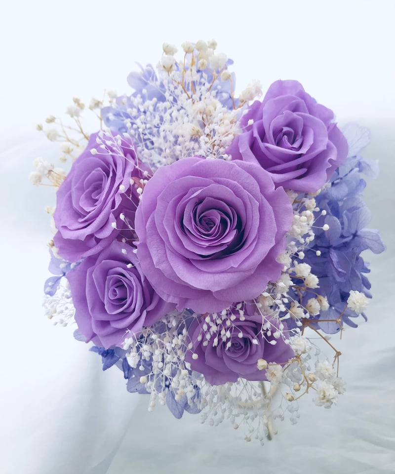 プリザーブドフラワー/ライラックローズと紫陽花の花束/花束ラッピング