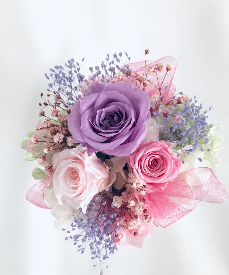 パープルローズプリンセスセット／プリザーブドフラワーギフト3種類