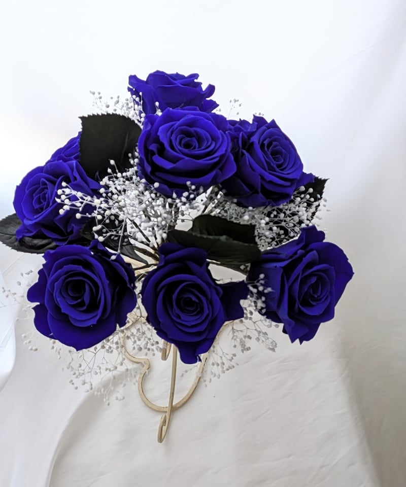 プリザーブドフラワー青い薔薇9輪とかすみ草の花束 | 世都華 プリザーブドフラワー青い薔薇9輪とかすみ草の花束 | 世都華