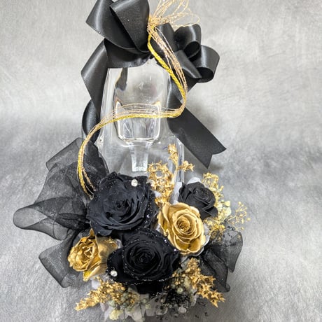 プリザーブドフラワーガラスの靴ギフト／黒薔薇とゴールドローズのリボンの魔法の靴 プリザーブドフラワー／ガラスの靴ミニシリーズ】青い薔薇のミニサイズ 花束・アレンジメント
