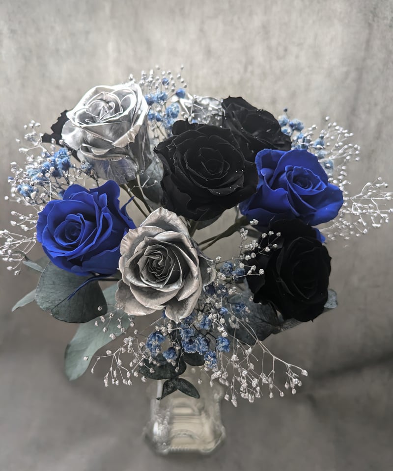 プリザーブドフラワー黒薔薇の魔法発動中シリーズ／黒、シルバー、青
