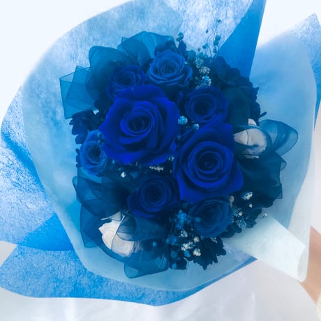 【プリザーブドフラワー／青い薔薇の花束・ラッピング付き】