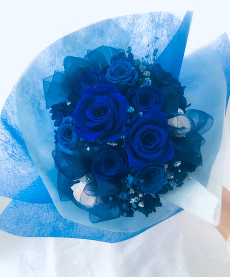 【プリザーブドフラワー／青い薔薇の花束・ラッピング付き】