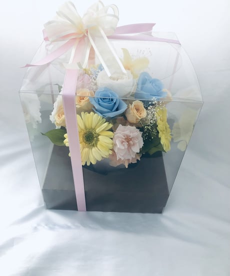 プリザーブドフラワー天使からの休息と癒しアレンジ（フラワーケースリボンラッピングつき）