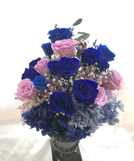 プリザーブドフラワー/青い薔薇とライラックローズの花束