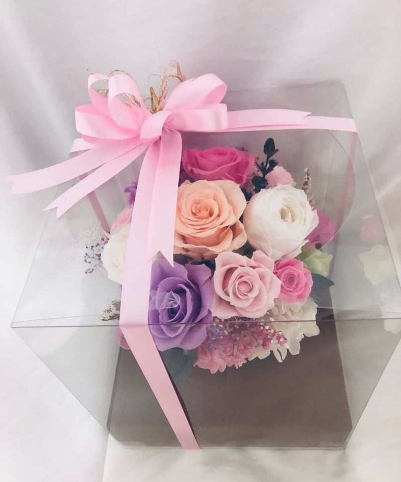 ローズアレンジ/プリザーブドフラワー（フラワーケースリボン