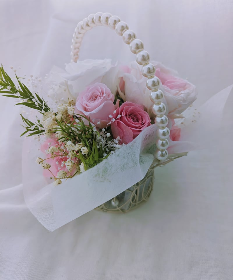 プリザーブドフラワー ブーケ ピンクホワイト プリザーブドフラワーラウンドブーケ（ブライダルピンク