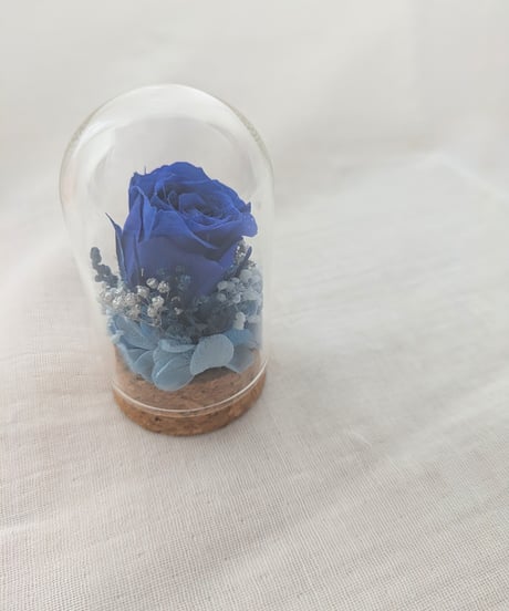 プリザーブドフラワー／ミニガラスドーム　青いミニ薔薇のミニギフト