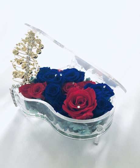 【プリザーブドフラワー／グランドピアノシリーズ】青と赤の薔薇の冷静と情熱の音色