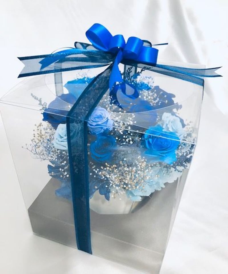 プリザーブドフラワー／星空に染まった青い薔薇の神秘と奇跡／ 陶器