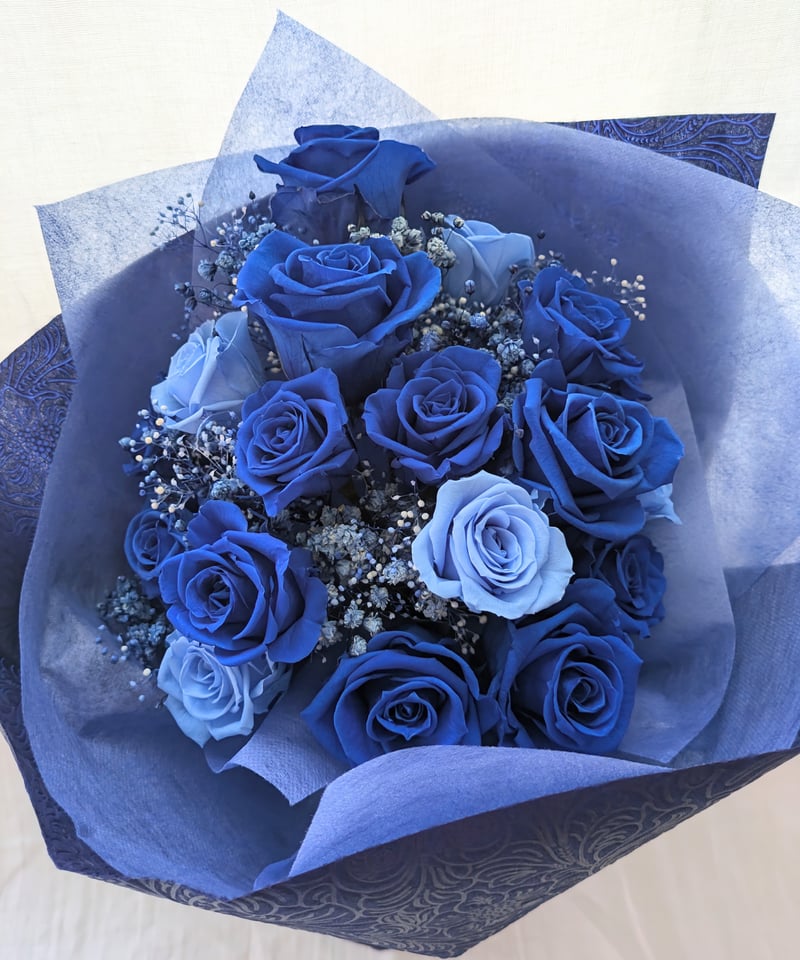 プリザーブドフラワー／青い薔薇と水色の薔薇18本花束／奇跡の祝福花束