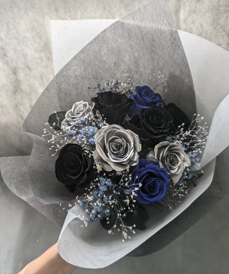 プリザーブドフラワー黒薔薇の魔法発動中シリーズ／黒、シルバー、青