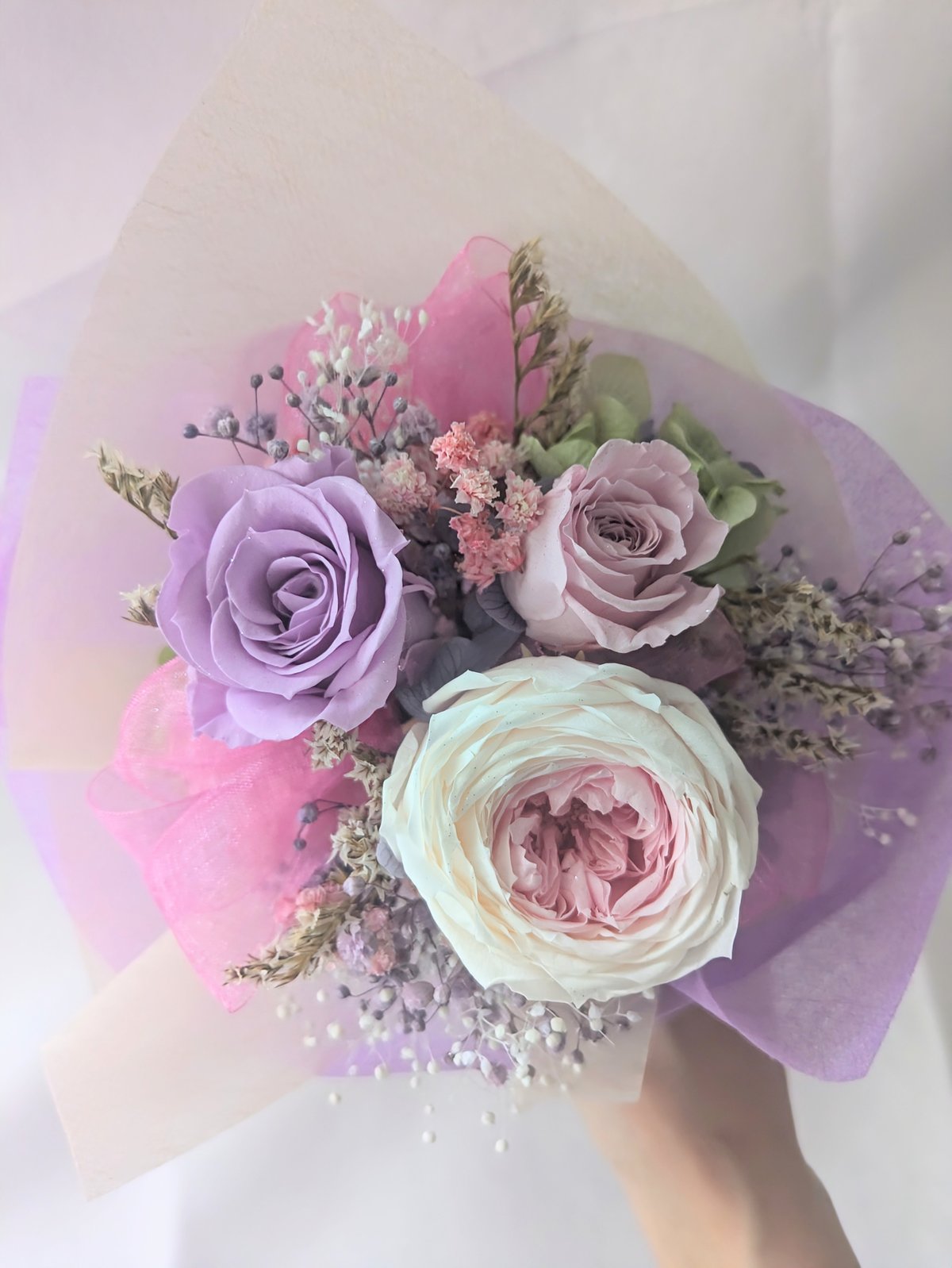 パープルローズプリンセスセット／プリザーブドフラワーギフト3種類