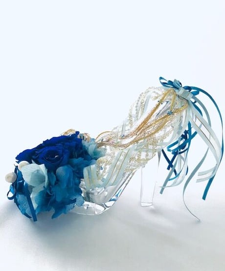【プリザーブドフラワー／青い薔薇の夜空に染まったガラスの靴】リングピロー使用もOK【リボンラッピング付き】