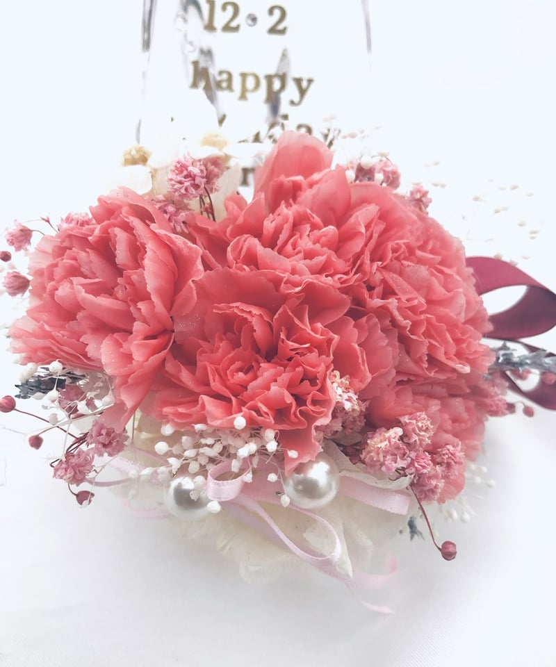 プリザーブドフラワーカーネーションのガラスの靴アレンジ/フラワー