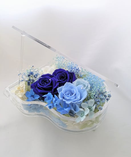 【プリザーブドフラワー／グランドピアノシリーズ】青い薔薇の奇跡とブルーROSEの流れるような美しい音色
