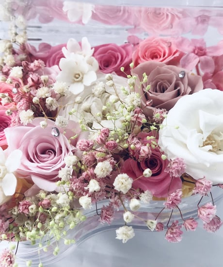 【プリザーブドフラワー／グランドピアノシリーズ】透明なグランドピアノとピンクの薔薇たちのスイートメモリーズ【リボンラッピング付き】
