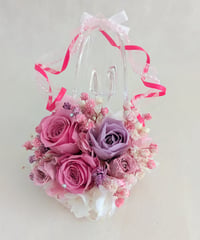 【プリザーブドフラワー／ガラスの靴ミニシリーズ】ピンクの薔薇のプリンセスシューズ