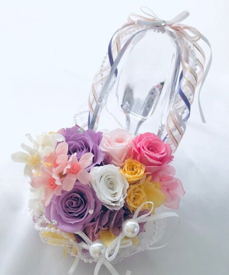 プリザーブドフラワーガラスの靴アレンジ／プリンセスの夢／フラワー