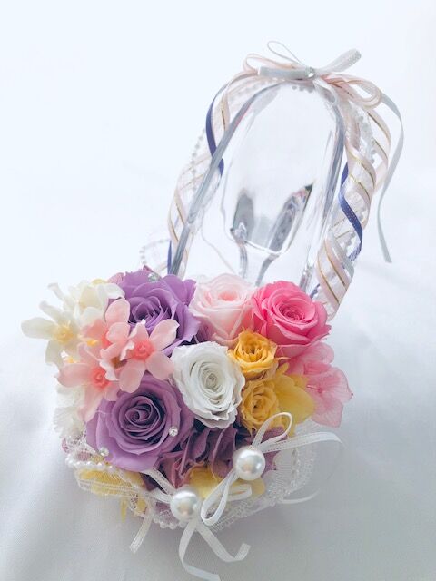 プリザーブドフラワーガラスの靴アレンジ／プリンセスの夢／フラワー