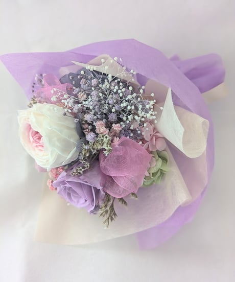 プリザーブドフラワー／パープルとピンクローズの小花のミニ花束