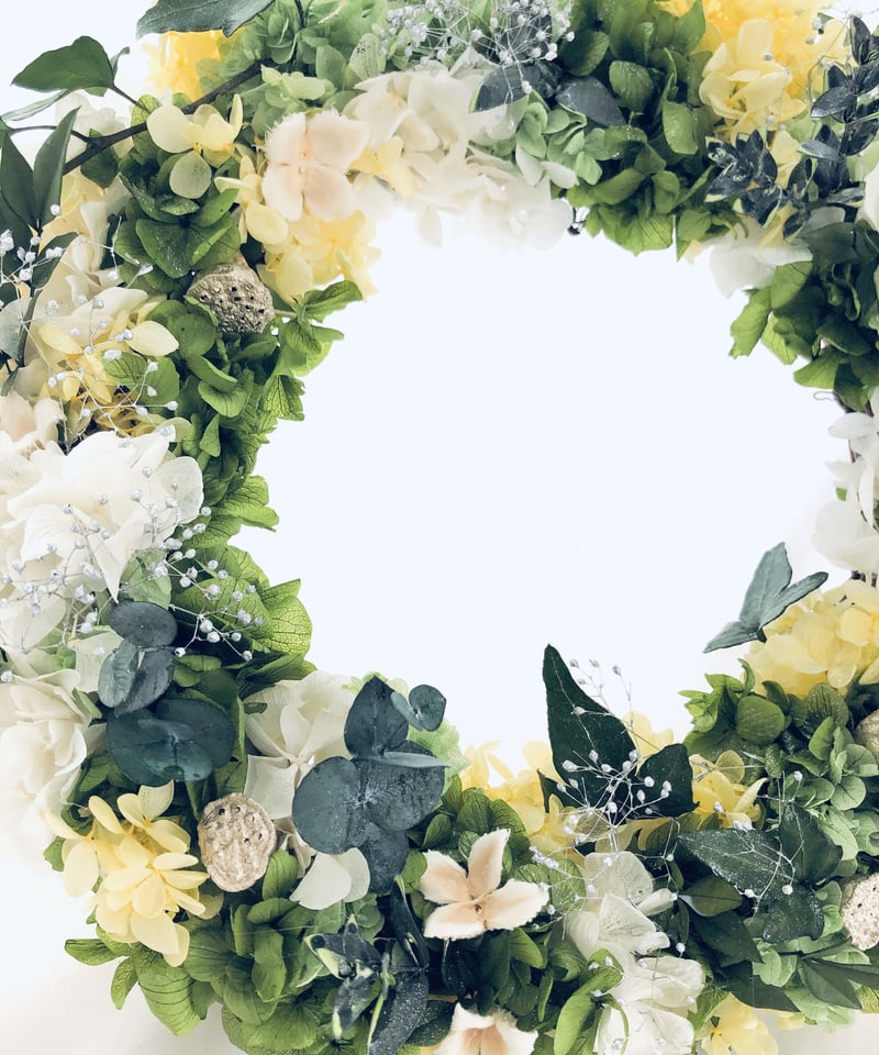 dico＆紫陽花とピンク系小花リース＆グリーンと白系小花リース2個セット dico＆紫陽花とピンク系小花リース＆グリーンと白系小花リース2