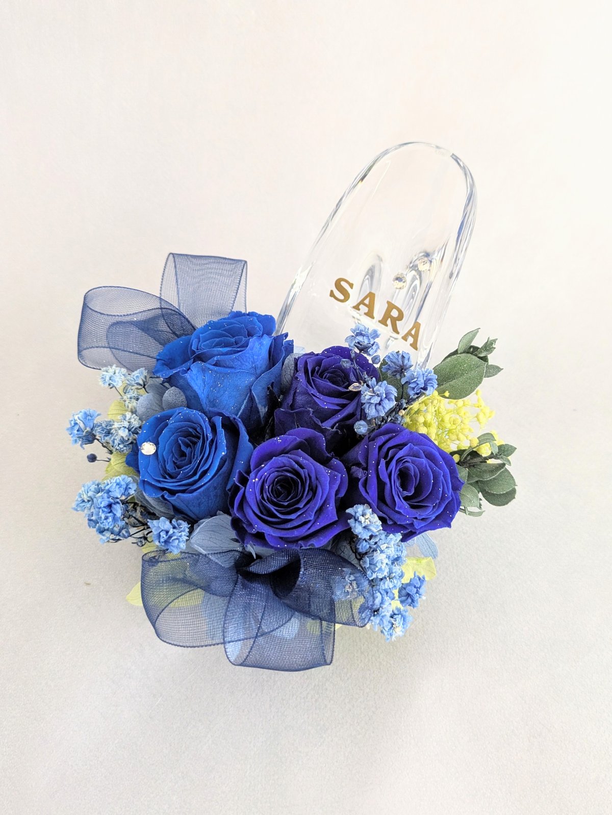 プリザーブドフラワー／ガラスの靴ミニシリーズ】青い薔薇のミニサイズ