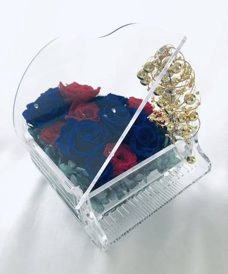 【プリザーブドフラワー／グランドピアノシリーズ】青と赤の薔薇の冷静と情熱の音色
