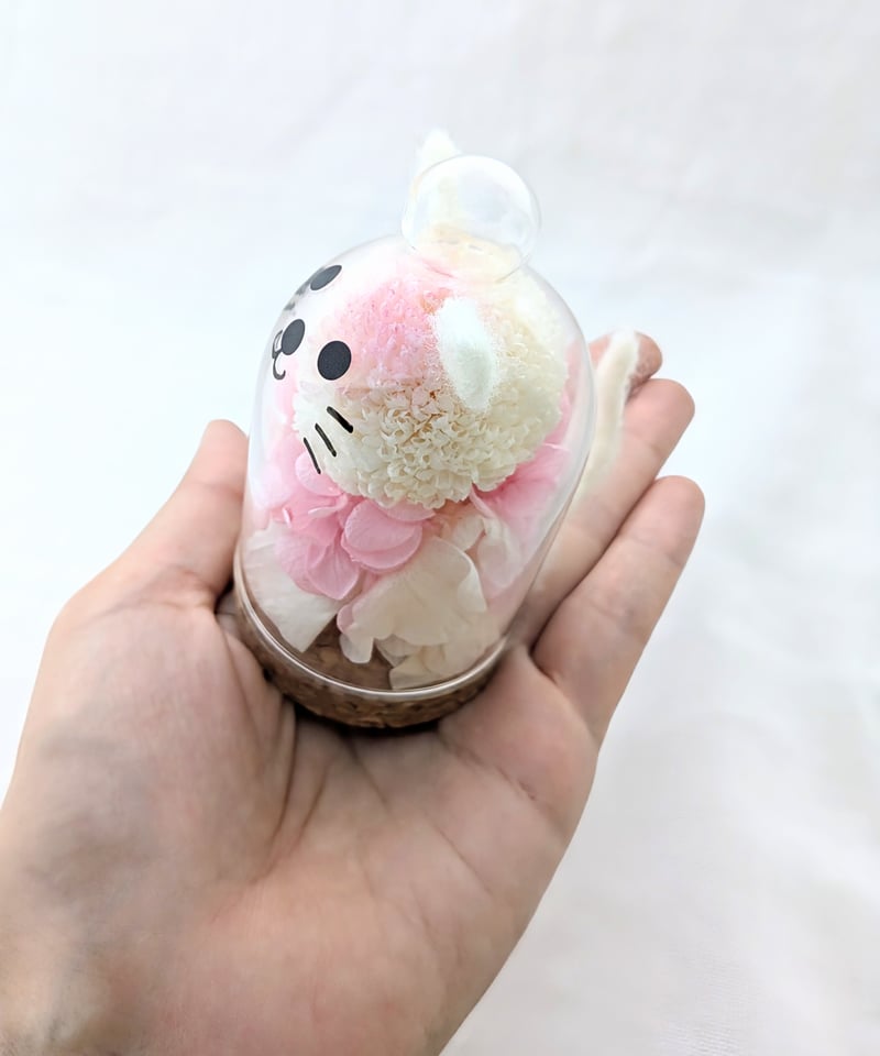 プリザーブドフラワー猫ちゃんガラスドーム/お家に連れて帰って