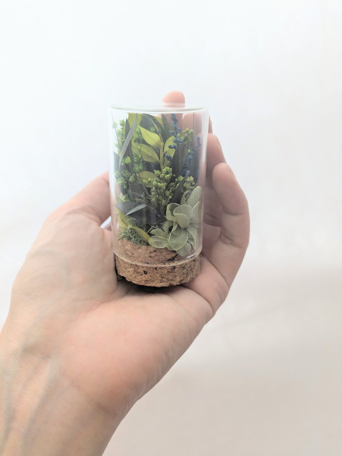プリザーブドフラワーグリーン／小さな自然のミニガラスボトルギフト