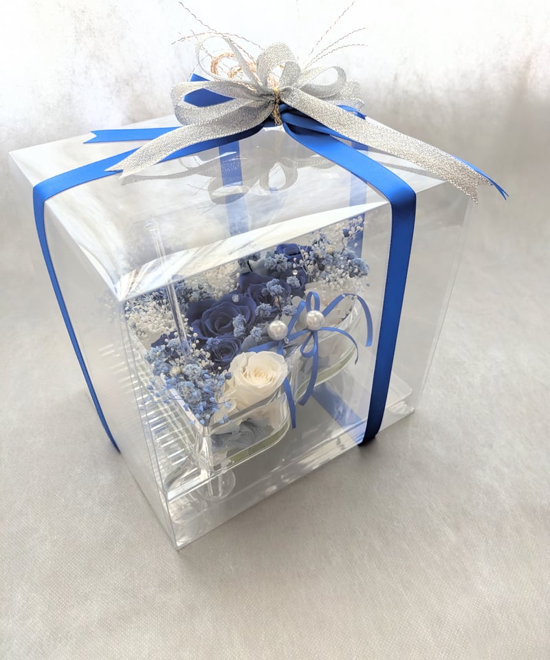 プリザーブドフラワー／ブルーローズと小花のピアノアレンジ（リング