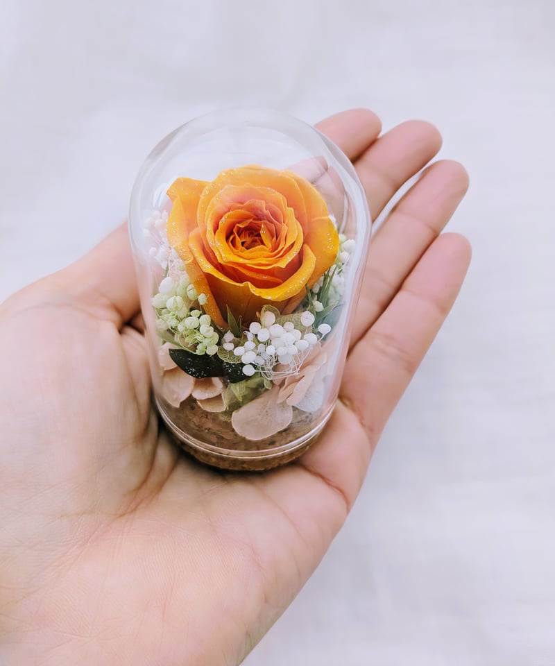プリザーブドフラワー／ミニガラスドーム オレンジローズのミニ