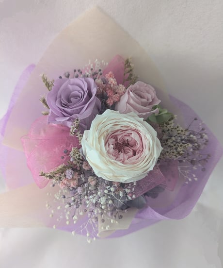 プリザーブドフラワー／パープルとピンクローズの小花のミニ花束