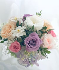 プリザーブドフラワーアレンジ ふんわり寄り添うパステルカラーアレンジ/フラワーケース付き