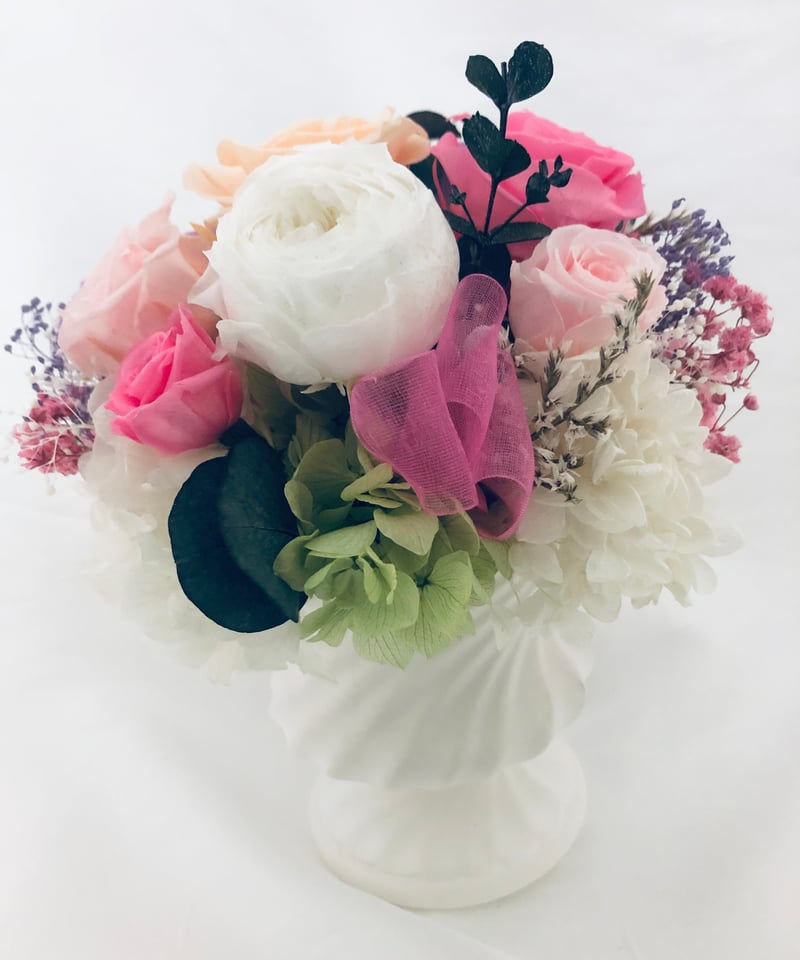 ローズアレンジ/プリザーブドフラワー（フラワーケースリボン