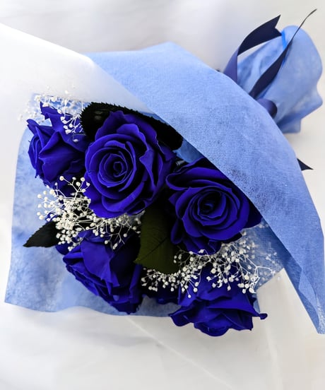 プリザーブドフラワー青い薔薇9輪とかすみ草の花束
